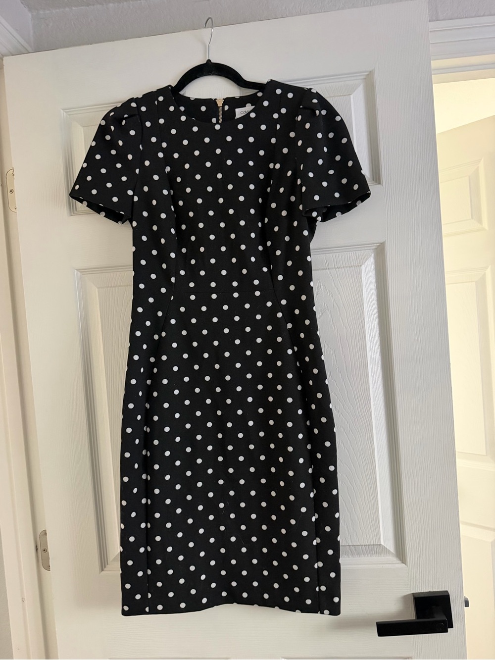 Calvin Klein Black and White Polka Dot Midi Dress